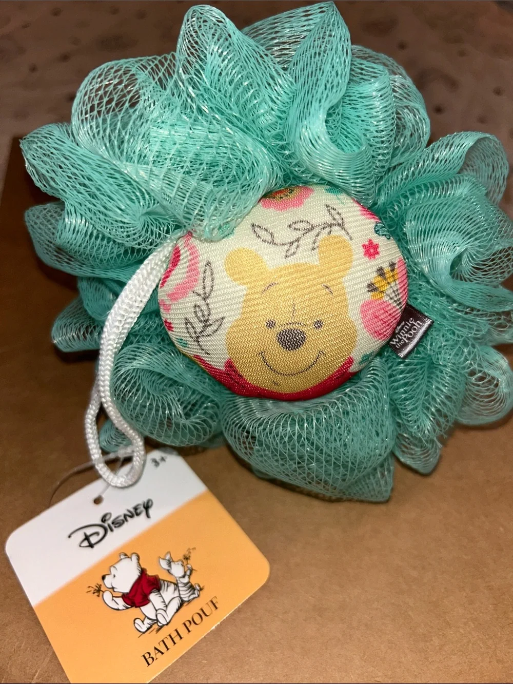 Mint Bath Pouf with Winnie the Pooh Accent